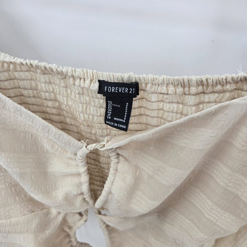 Forever 21 Cream Ruched Back Balloon Sleeves Off Shoulder Crop Top Size Small - Picture 3 of 14